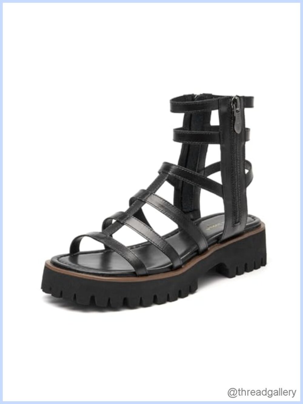 Platform Gladiator Sandals Calfskin Double Zipper Strappy Roman Summer